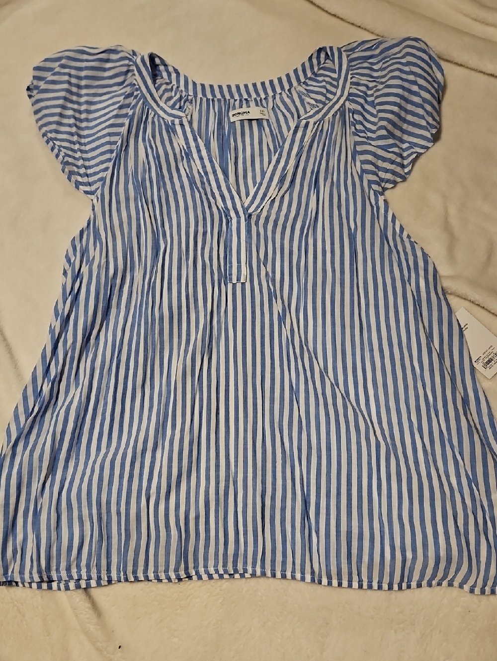 Sonoma Blue and White Striped Peasant Blouse